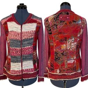 Kaktus Patchwork Knit Sheer Zip Up Cardigan Jacket Paisley Asian Boho  Artsy L